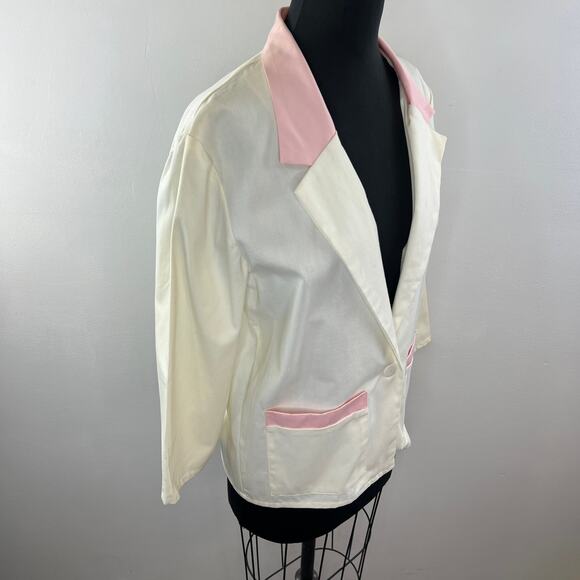 VINTAGE Frederick's of Hollywood Ivory Notched Lapel Cotton One Button Jacket 7 - Picture 3 of 10